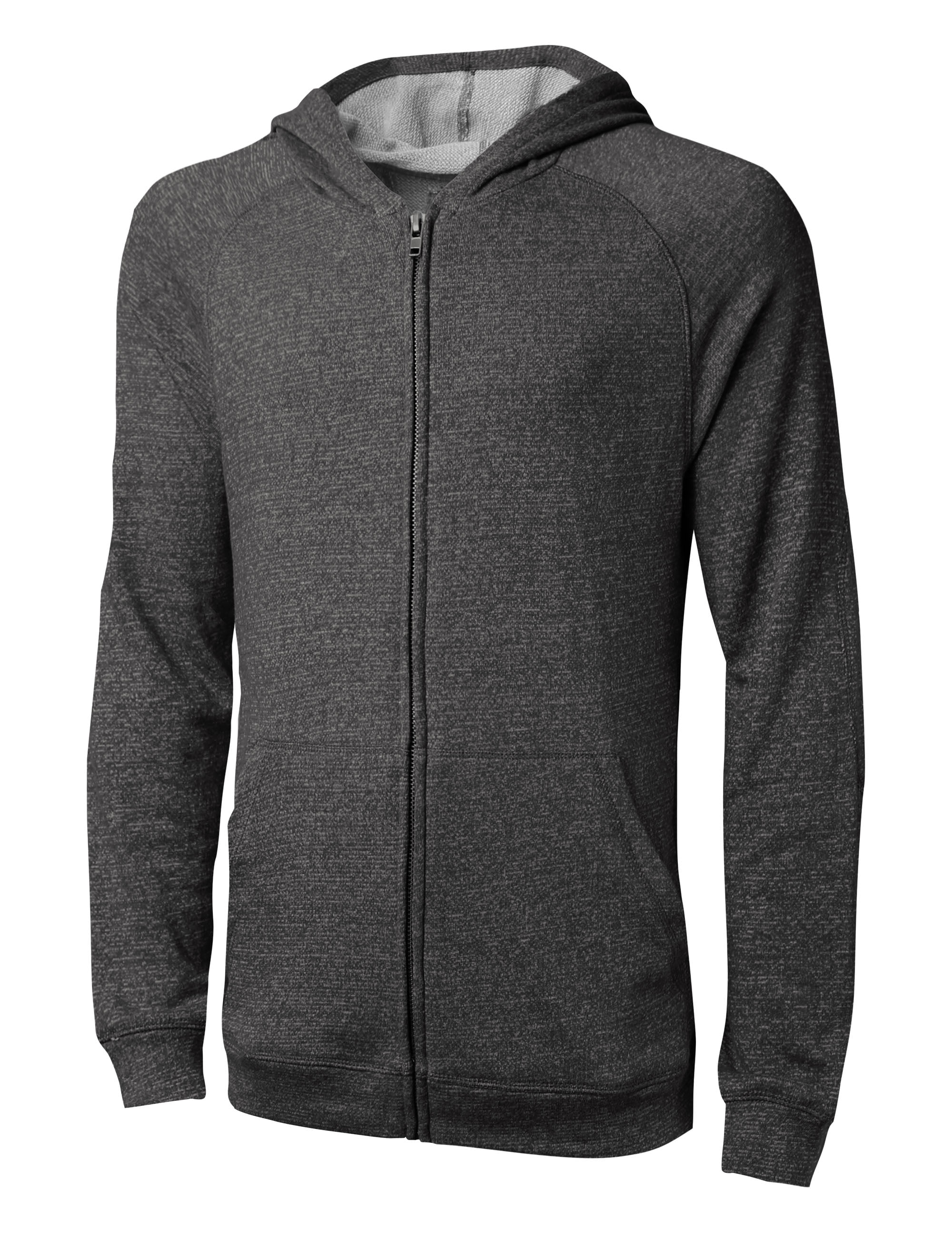 Mens French Terry Fleece Lightweight Zip Up Hoodie with Elbow Patches ...