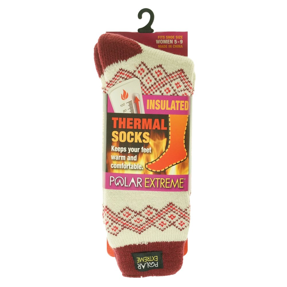 Polar Extreme Polar Extreme Women's Thermal Insulated Lined Crew Socks Maroon Ivory Walmart