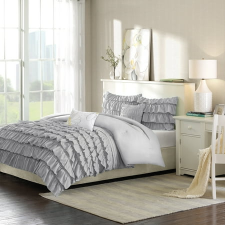 4pc Twin/Twin Extra Long Marley Ruffle Comforter Set Gray - Intelligent Design