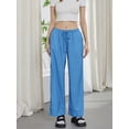 thumbnail image 6 of Caoirhny Women's Casual Long Pants Stripe Print Low Rise Wide Leg Trousers with Side Pockets, 6 of 9