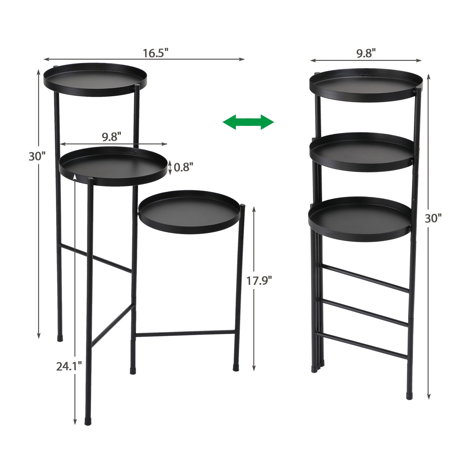 Kepooman Modern Metal Plant Shelf with Three Pallets, Three-layer Foldable Shelf for Household, Black Kepooman Modern Metal Plant Shelf with Three Pallets, Three-layer Foldable Shelf for Household, Black