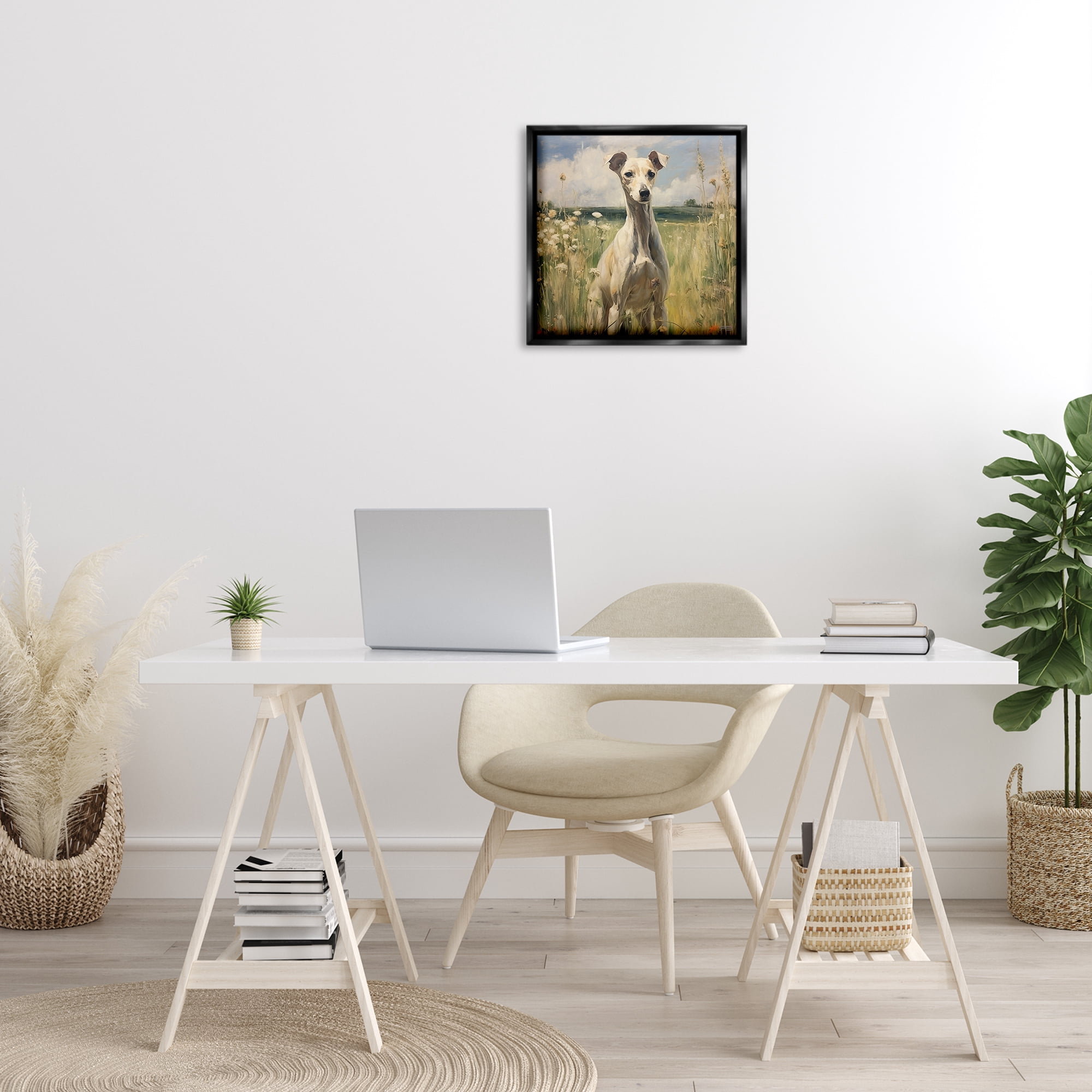 Stupell Industries Greyhound Dog Landscape Landscape Painting Black Floater Framed Canvas Art Print Wall Art, 18 x 18