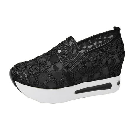 

Blphud Trending Womens Shoes Summer Shoes for Women 2024 Womens Casual Slip on Shoes Women s Shoes Thick Bottom Slope Heel Sequins Mesh Breathable Casual Shoes Womens Sneakers Black 41