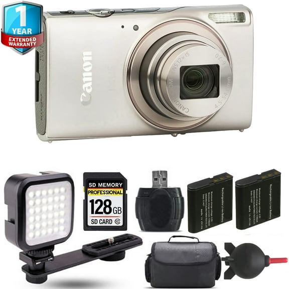 Canon PowerShot IXUS 285 HS Digital Camera (Silver)   Extra Battery   1 Yr Warranty - 128GB Kit (International Version)