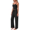 thumbnail image 4 of INSPIRE CHIC Women's Pajama Set Cami Jersey Knit Adjustable Spaghetti Strap Elastic Waist Wide Leg Pants with Pockets XS Black, 4 of 6