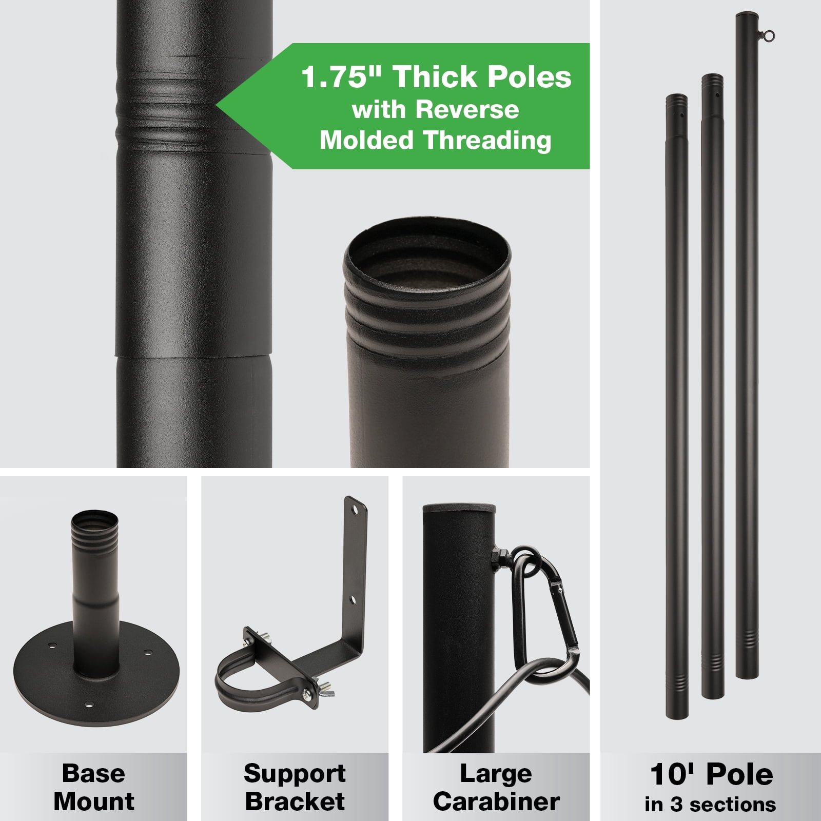 Excello Global Products Premium String Light Pole 4 Pack with 100' of LED Edison Bulb String Lights (Deck Mount)