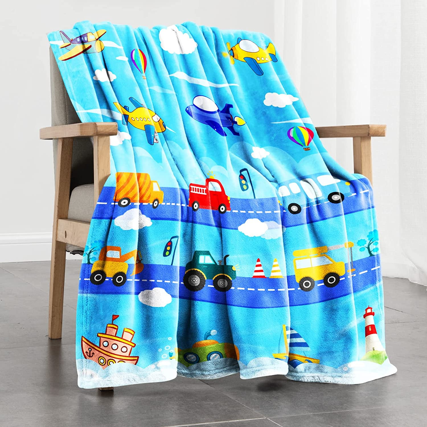 Toddler Blankets for Boys, Kids Fleece Throw Blanket with Car Airplane