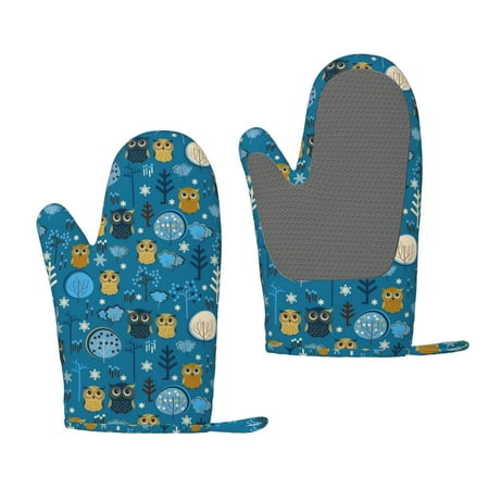 

Lukts Cute Colorful Owls And Trees for Silicone Anti-Scalding Gloves Kitchen Lanyard Gloves for Grilling Baking Cooking