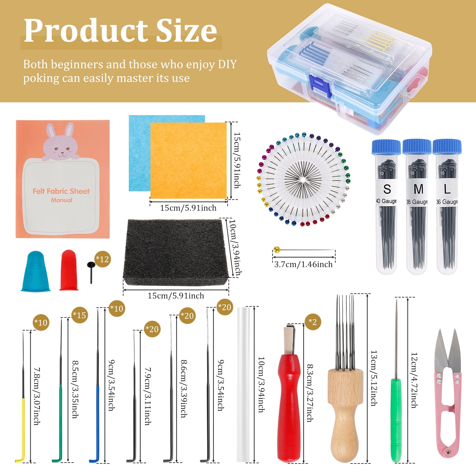 Grusce Needle Felting Tool Set Practical Wool Felting Needle Supplies Set Include Awl Finger Sleeves Glue Stick Scissors for DIY Crafts Beginner