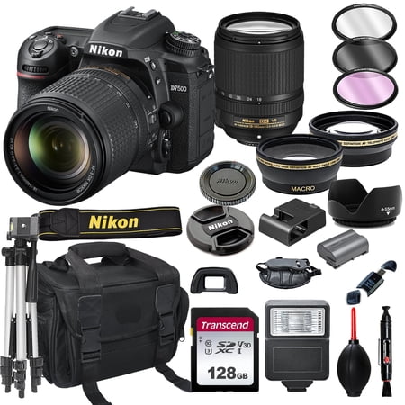 Nikon D7500 DSLR Camera with 18-140mm VR Lens Bundle + 128GB Card Tripod Flash and More 20pc Bundle(International Model)