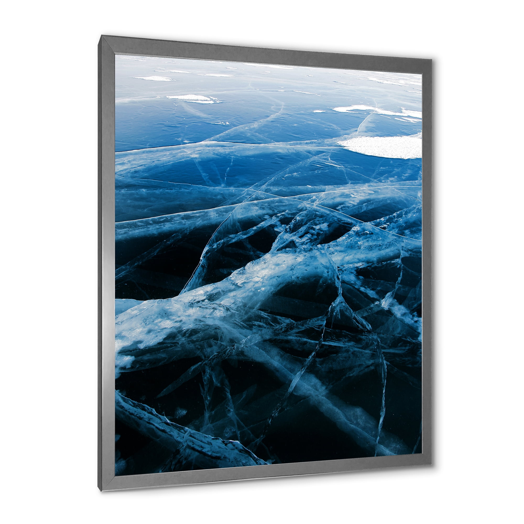 Designart 'White and Blue Ice Structure II' Modern Framed Art Print