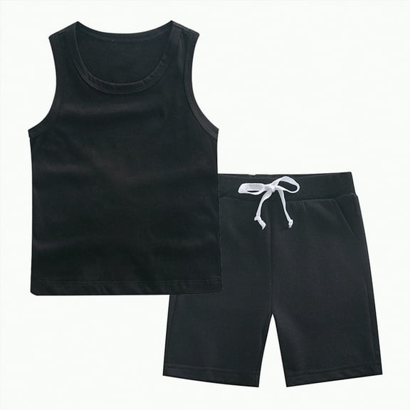 TOWED22 2Pcs Baby Boys Summer Clothing Sets Cute Letters Print Sleeveless Tank Tops T-Shirt Palm Shorts Outfits(Black,1-2 Y)