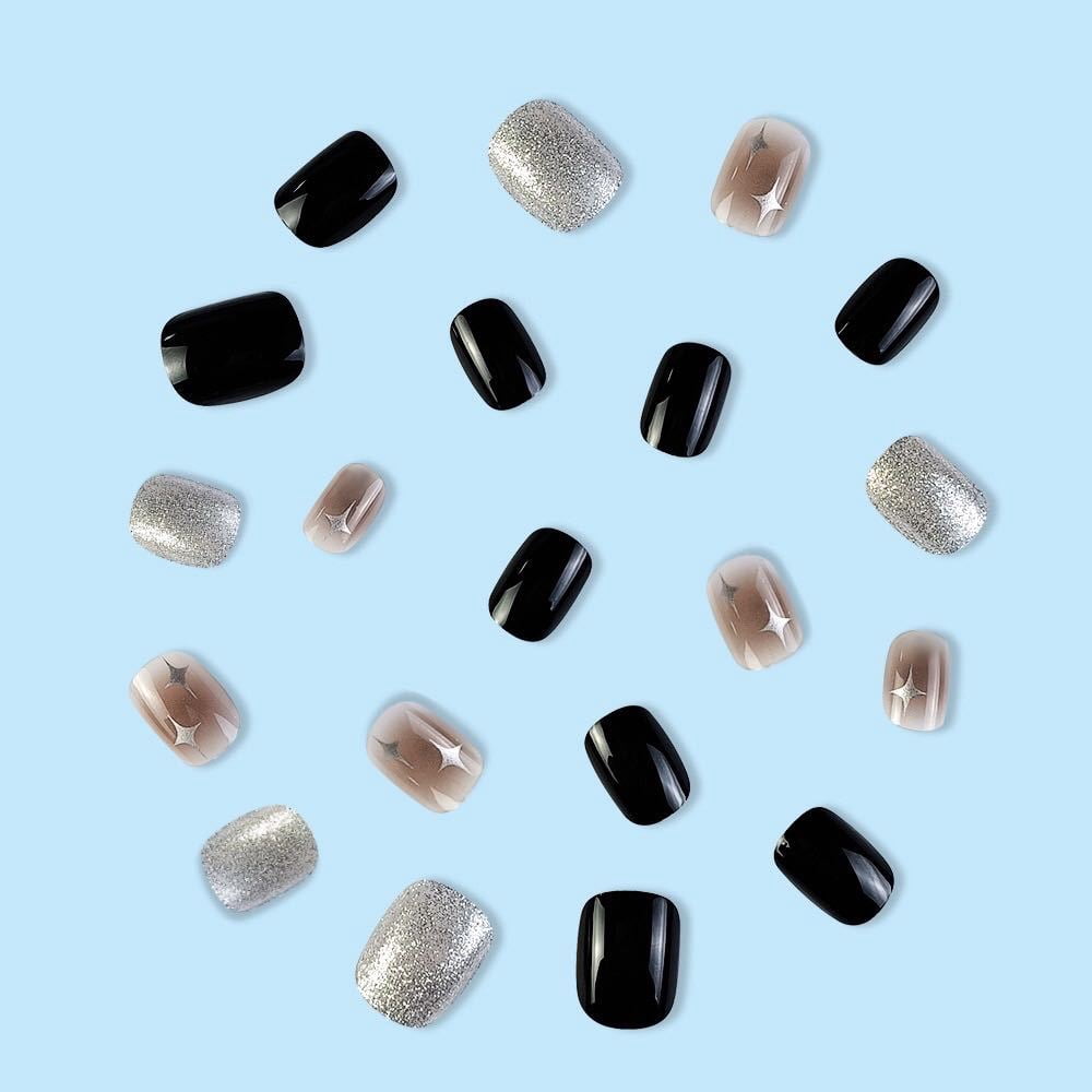 Cross-border hot sale square fake nails flash fashion cat eye nude wearing nail removable fake nail finished product wholesale