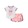 Reebok Baby Girl & Toddler Girl Active Graphic T-Shirt & Woven Short Outfit Set, 2-Piece, 12M-5T