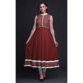 thumbnail image 2 of Bimba Maroon Ikat Printed Women Designer Mandarin Collar Anarkali Dress Indian Ethnic Kurta X-Small, 2 of 6