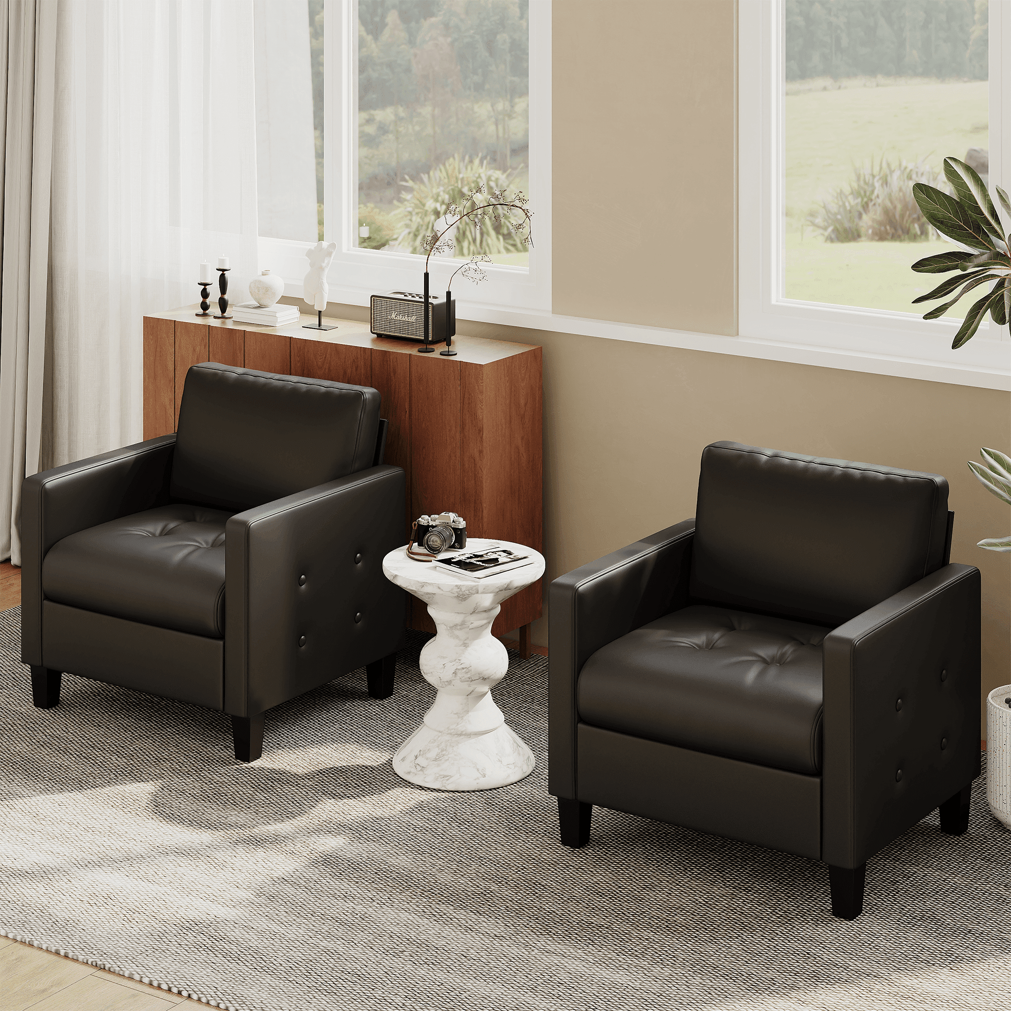 Coewske PU Leather Living Room Accent Chair, Armchair Adult Sofa Chair Office, Black
