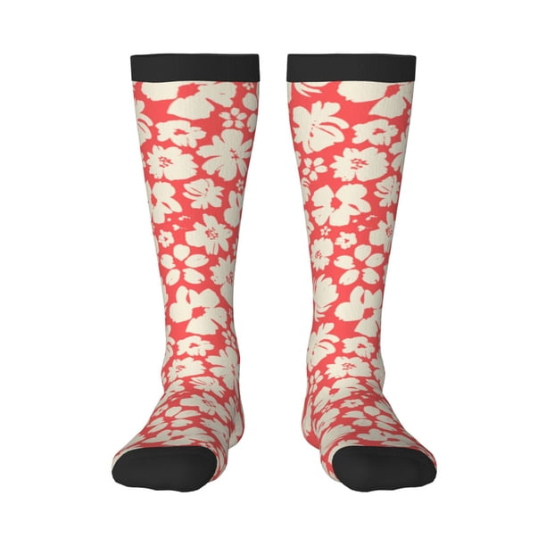 Fotbe Beige Flowers Calcetas Divertidas Estampadas para Hombre y Mujer, Calcetas de Algodón hasta la Rodilla para Caminar, Correr, Enfermería y Embarazo