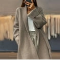 thumbnail image 2 of Chaqueta tipo cárdigan de punto de color liso, de longitud media y gruesa, con bolsillos sueltos para mujer, otoño e invierno, 2 of 5