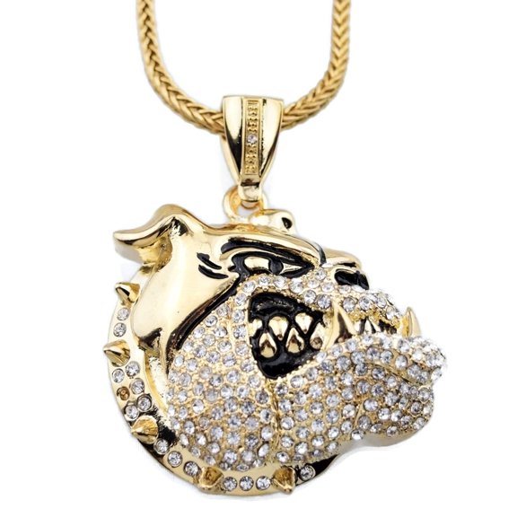 Bull dog Large Iced Gold Plated Pendant & 4mm 36" Bling Franco Chain Hip Hop Necklace