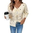 thumbnail image 3 of Women Heart Pattern Tie Front Cardigan Sweater Long Sleeve Knit Outerwear Apricot M, 3 of 9
