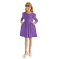 thumbnail image 2 of Actgleam Girls Ruffle Long Sleeve Dress Knit Cute Casual with 2 Pockets Dresses,Purple,7-8Years, 2 of 9