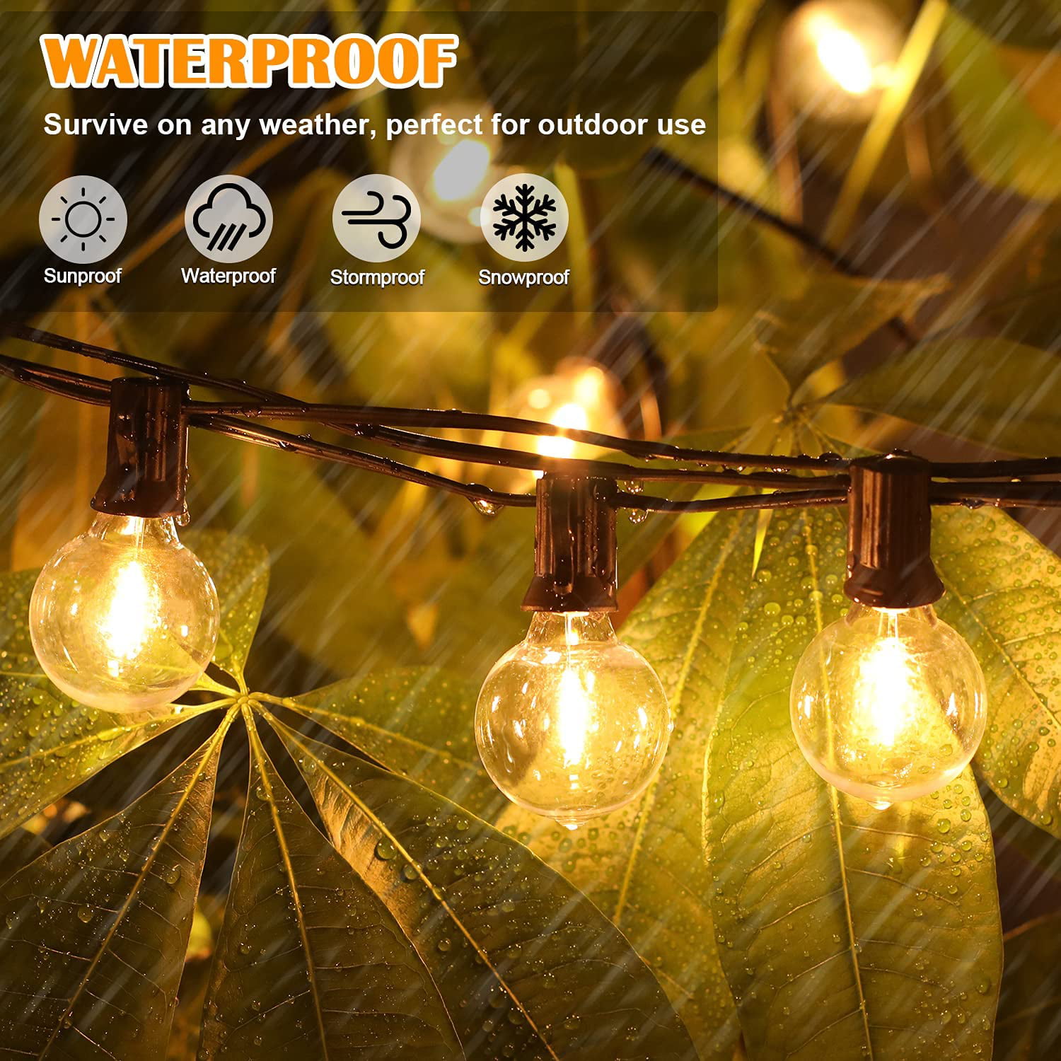 Details about   25/50/100FT Waterproof G40 Globe Bulb Patio Hanging String Lights Outdoor Garden 