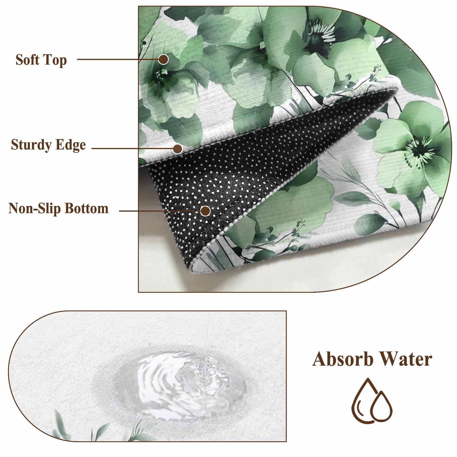 Area Rugs for Living Room Bedroom, Green Blooms Floral 4'x6' Rug Washable Carpet Runner Indoor Outdoor, Farmhouse Spring Flowers Botanical Non Slip Accent Floor Mats Rug for Kitchen, Office