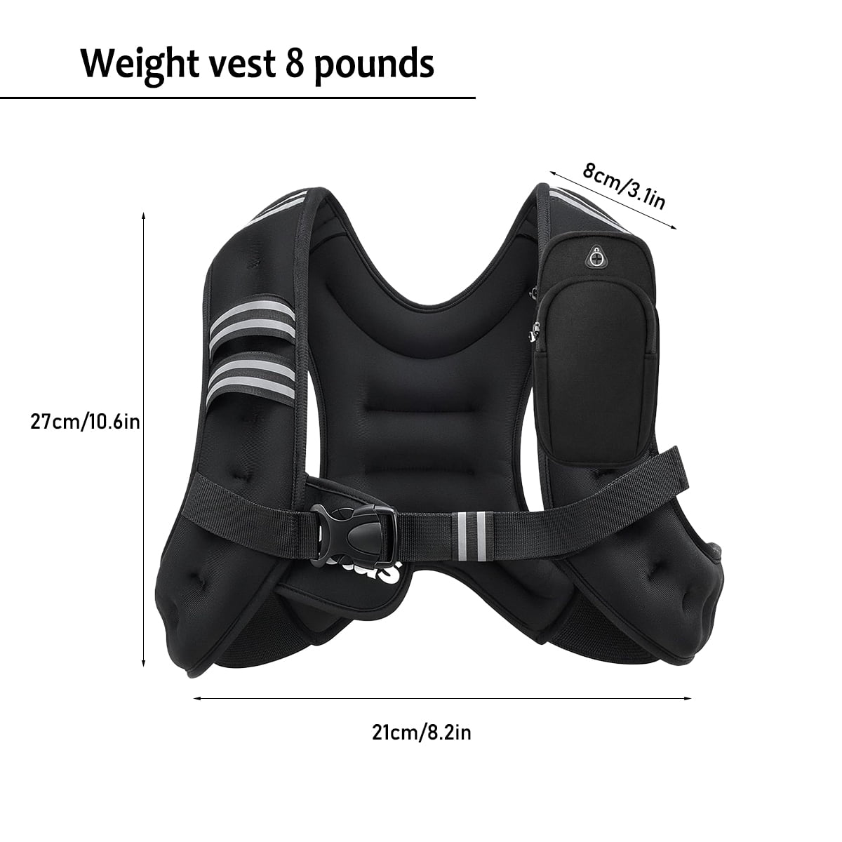 8 Pound Adjustable Straps, Breathable Mesh Polyester Fiber Waistcoat Pattern Black Weighted Vests, 10.6 x 8.3 x 3.3 Inches
