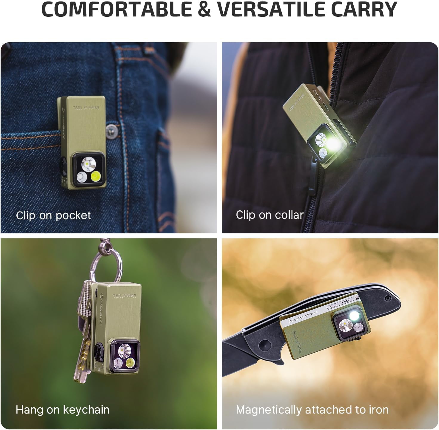 OLIGHT Oclip Ultra EDC Flashlight Clip-on Light, 530 Lumens Rechargeable with Type-C Charging, Combines Floodlight, Spotlight and UV, Triple Magenetic Lights for Inspection and Work (Olive Green)
