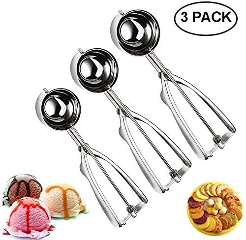 Home Stainless Steel Ice Cream Scoop with Non-Slip Rubber Ergonomic Ball Spoon