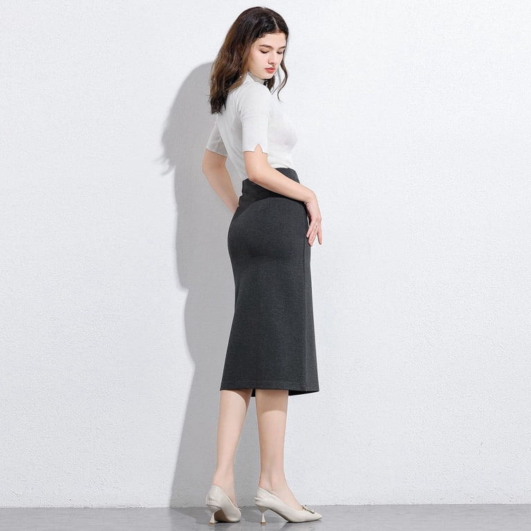 UJNDER Women's Pencil Skirt Mid Length Slim Fit Stretchy Work Skirt High  Waist Bodycon Elegant Formal Womens Skirts Grey XXL - Walmart.com