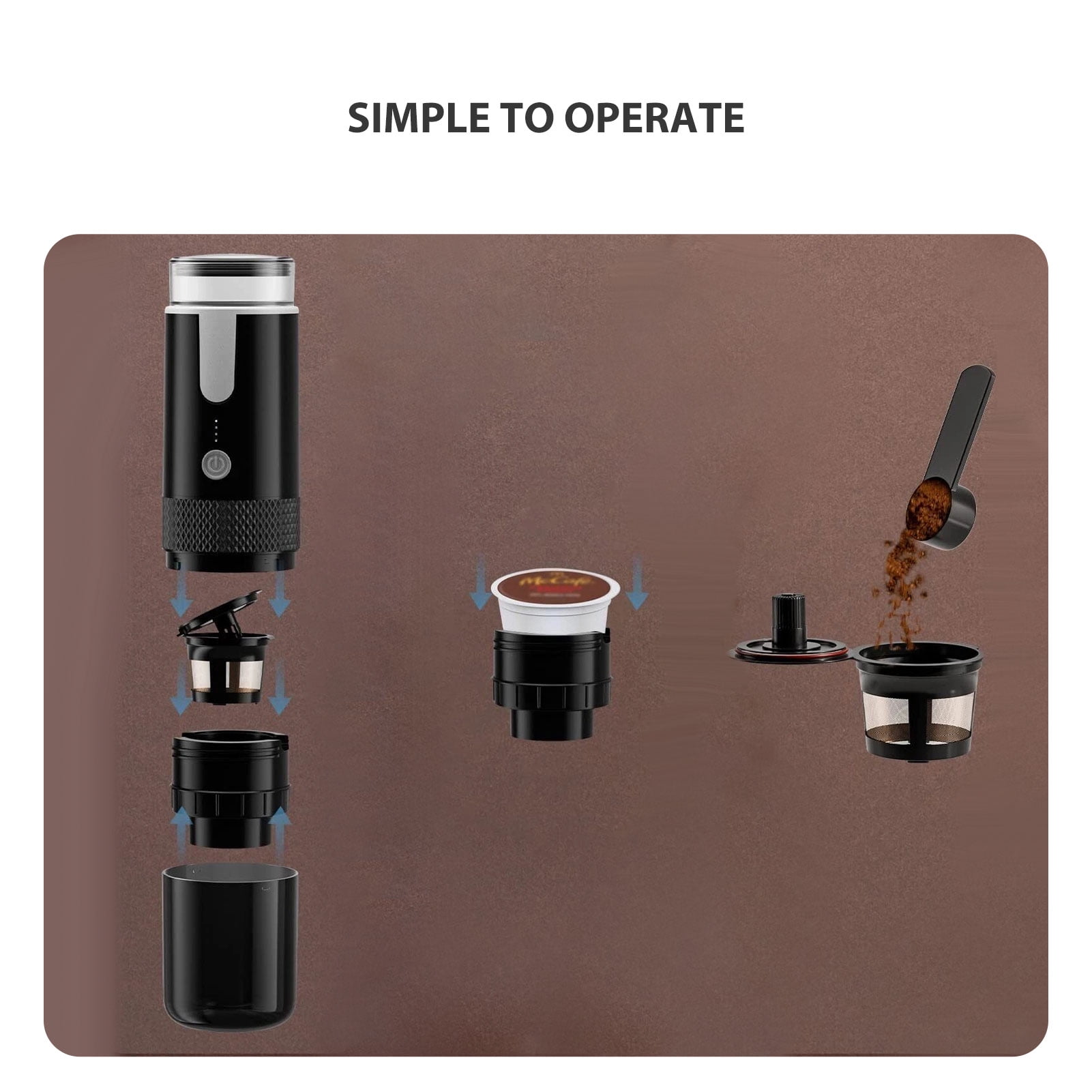 Coffee Maker for Outdoor Parties Travel, Portable Coffee Machine Compatible for K Cup Capsules Ground Coffee Handheld Coffee Maker Manually Operated for Camping Hiking,Black