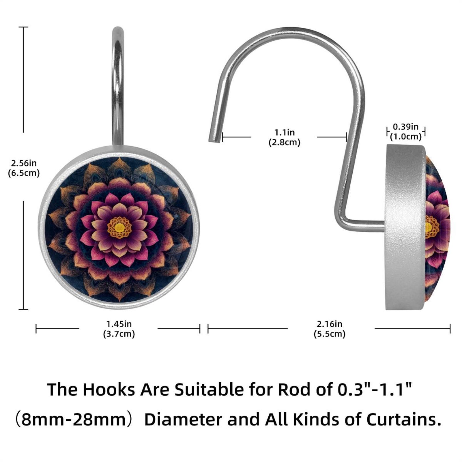 Imobaby 12 Pcs Metal Shower Curtain Hooks Rust Proof for Shower Curtain Liner - Dark Pink Lotus Flower
