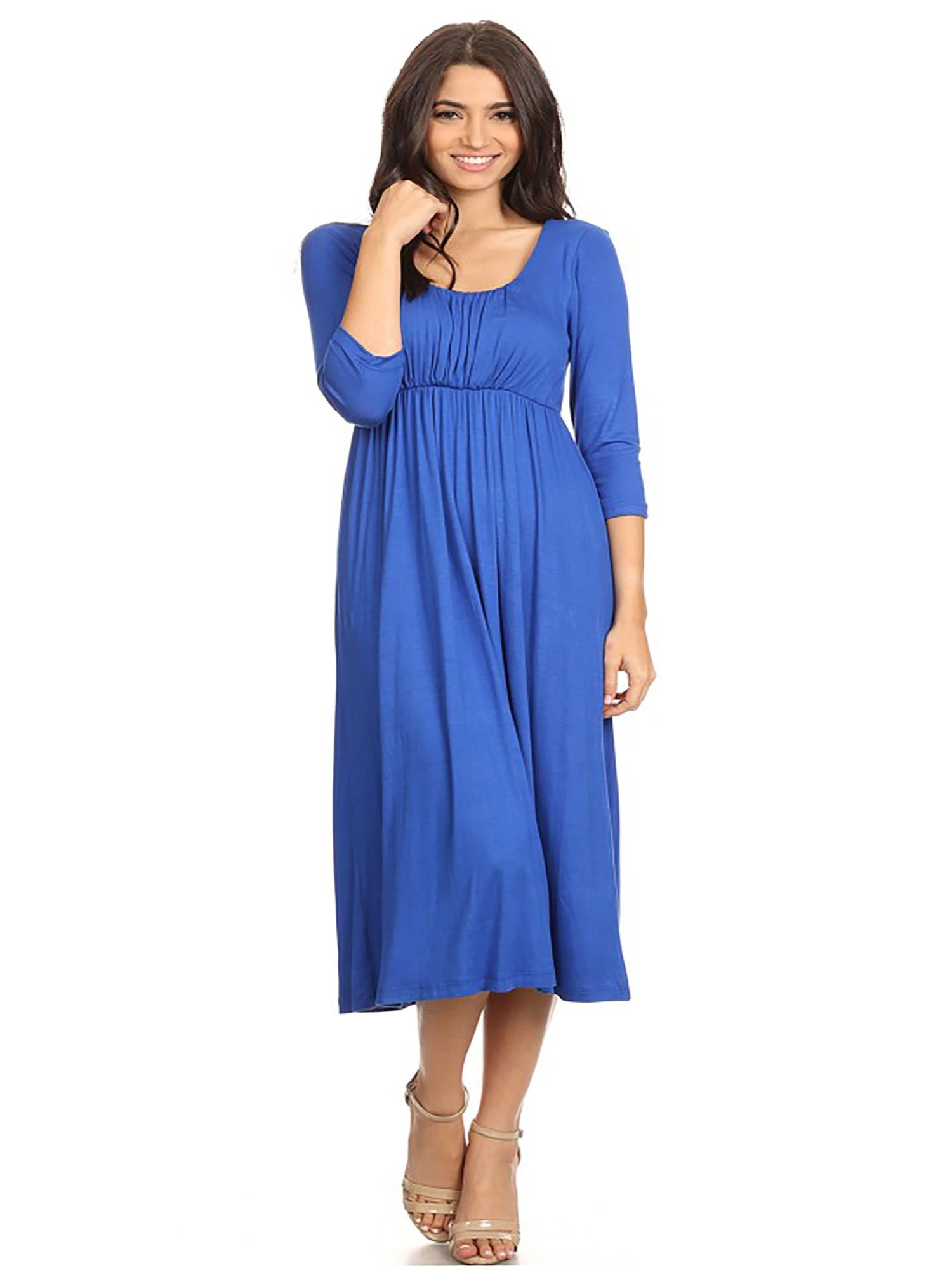 Moa Collection Women's Solid Casual Relaxed Fit 3/4 Sleeve Pleated