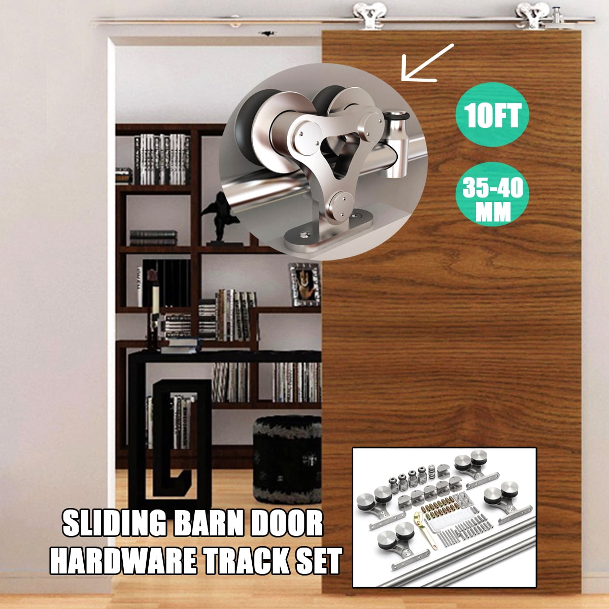 5 12ft Modern Stainless Steel Dual Sliding Barn Door Hardware