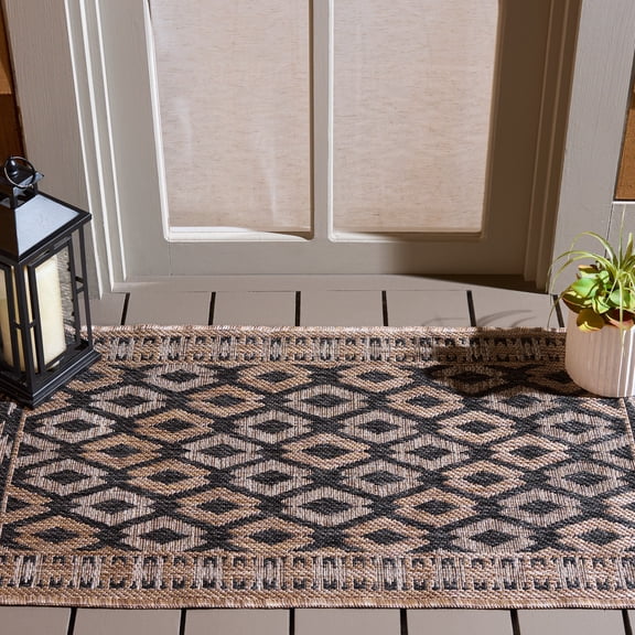 SAFAVIEH Courtyard Vermont Geometric Indoor/Outdoor Area Rug, Black/Natural, 2'7" x 5'