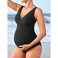 thumbnail image 4 of Sociala V Neck Maternity Swimsuit Ruched Side One Piece Pregnancy Bathing Suits Hollow Out Swimwear, 4 of 7