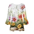thumbnail image 4 of CYMMPU Loose Fit Tunic Tops Boho Blouses for Women Dressy Casual Summer Fashion Shirts 3/4 Sleeve Floral Pattern Spring Tops Button V Neck Flare Sleeve Empire Waist A Line T-Shirts Army Green XL, 4 of 5