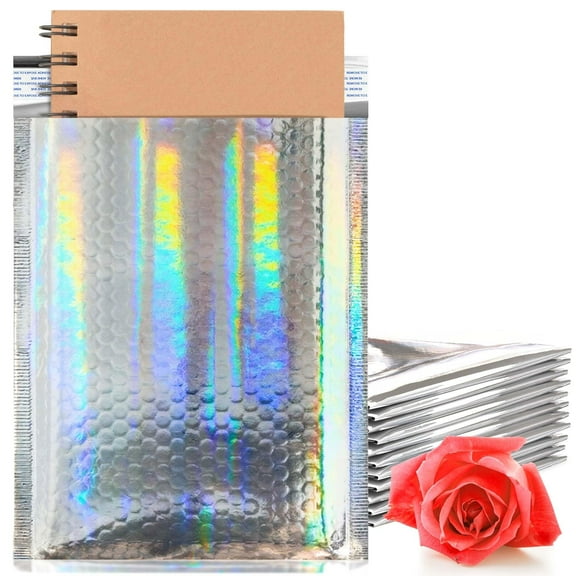 Holographic Metallic Bubble Mailers, Waterproof Foil Self-Seal, 350 Count, 6.5 x 9 in