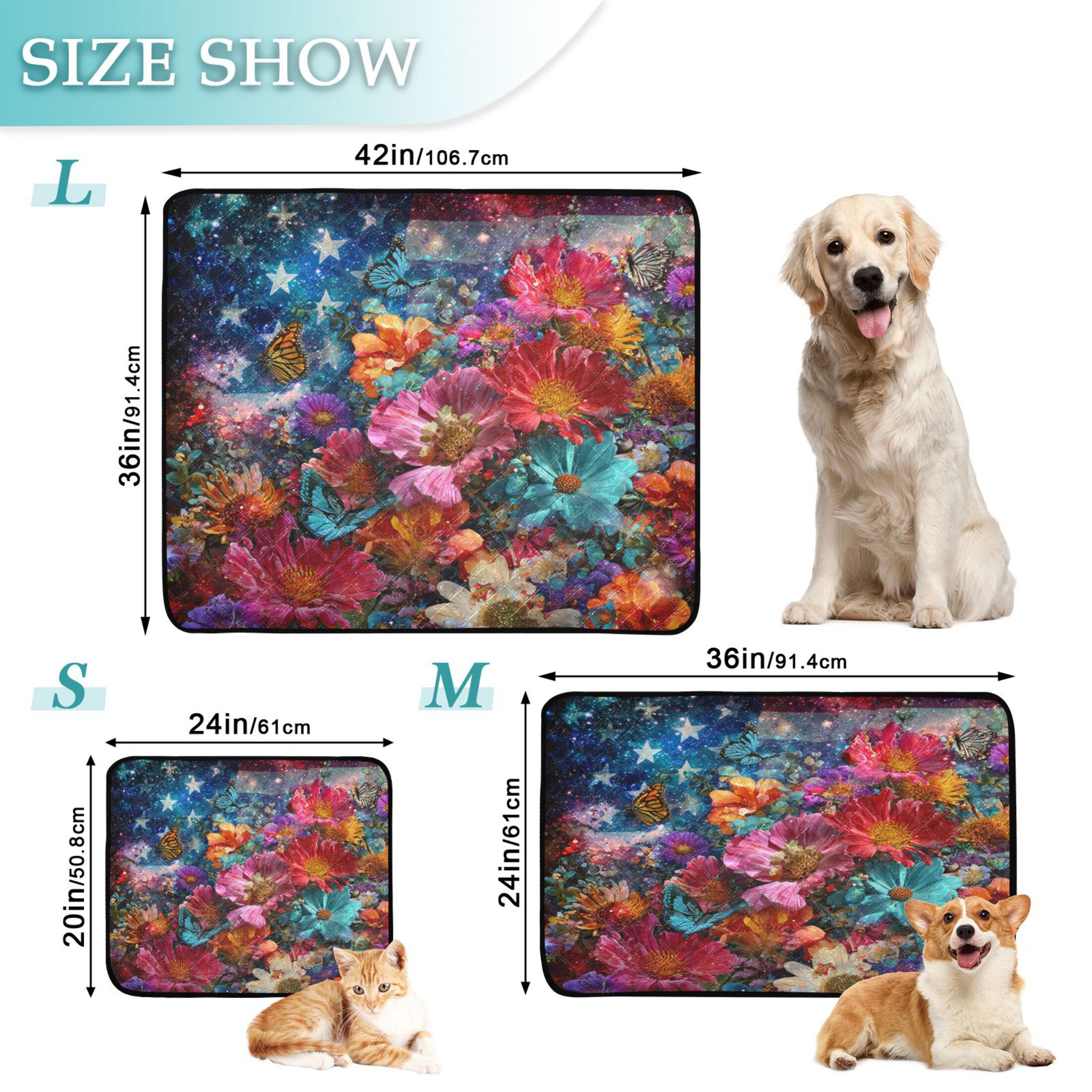 Qxltty American Flag Flower Cat litter Pads Pet Set of 2 Diaper Mats Center Anti-leakage Layer Absorbent Soft and Comfortable