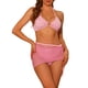 thumbnail image 1 of Bikinis de mujer con anillo, conjuntos de bikini de 3 piezas con falda de malla con cordón, talla X-Large, color rosa, 1 of 5