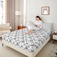 thumbnail image 4 of Homewish Minimalist Lines Boy Girl 4 Pieces Queen Sheet Sets,Abstract Geometric Stripes Ultra Soft Flat Sheet,Retro Vintage Queen Fitted Sheet,Breathable Home Decor, 4 of 7