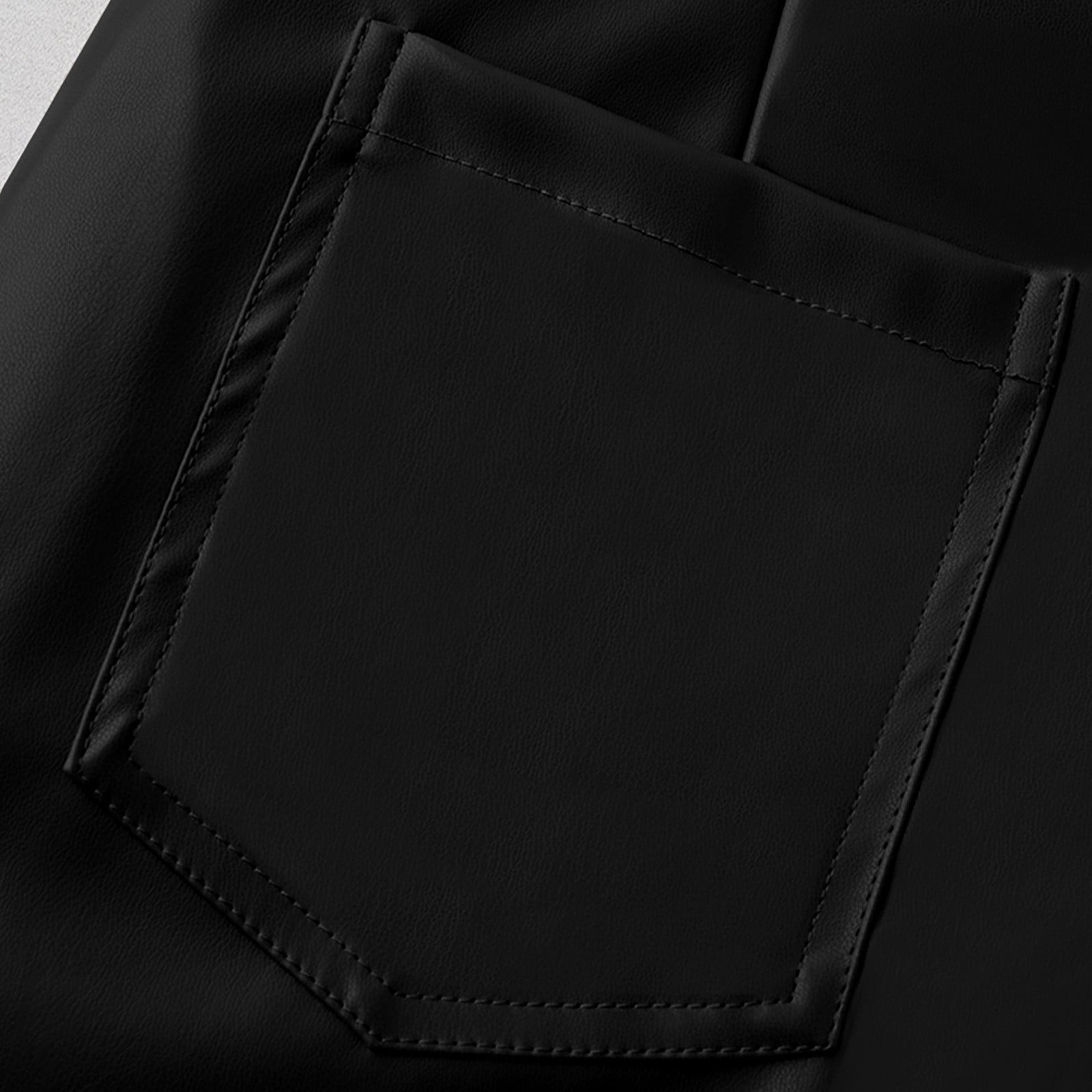 FRSASU Women's Faux Leather Pants Button PU Stretch Straight Wide Leg Trousers with Pockets Black