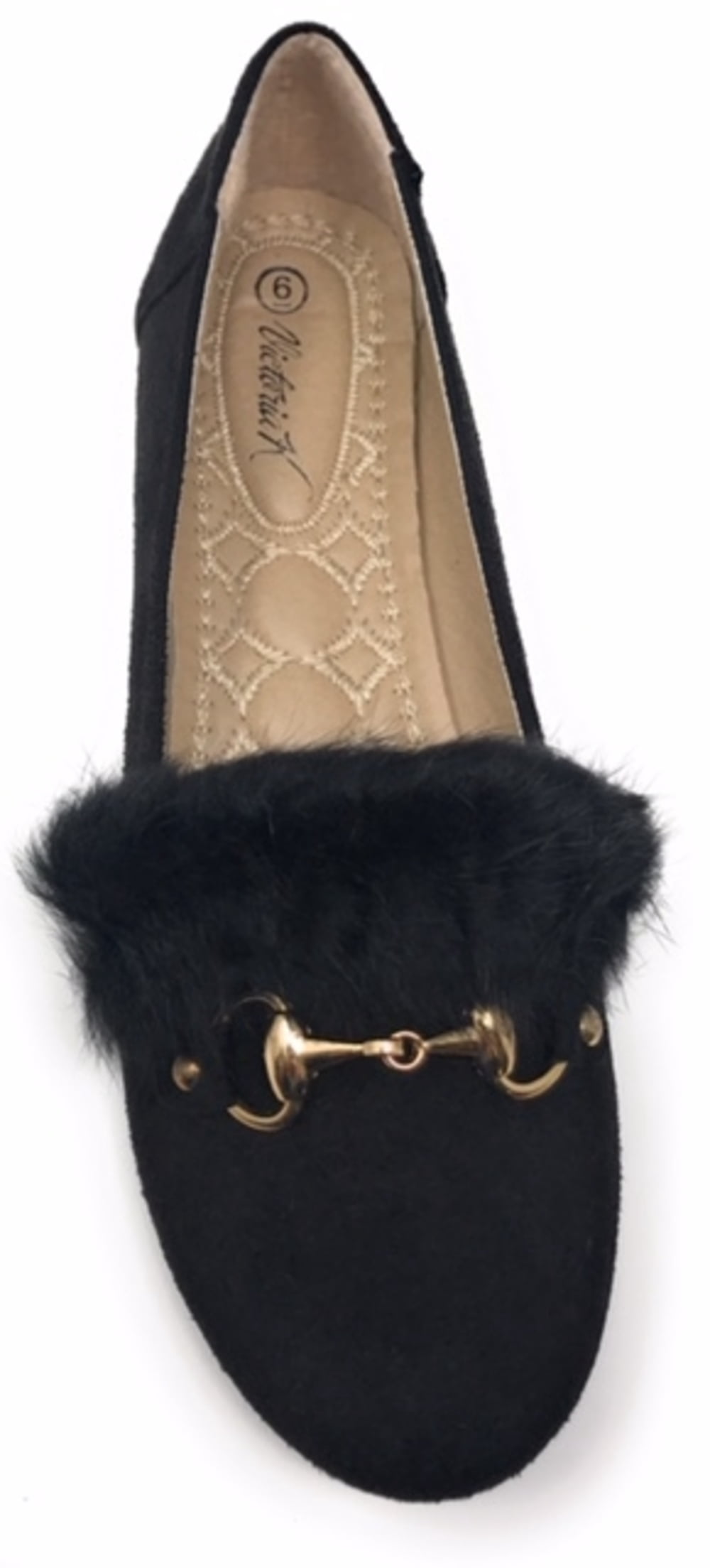 Women’s Loafer Flats with Faux Fur and Gold Chain Accent – Soft Suede-Like Slip-On Shoes – Comfortable Casual Dress Flats for Work, Office, Travel, or Everyday Wear
