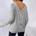 thumbnail image 2 of Diufon Women's Elegant Knitted Tops Long Sleeve Lace Backless Pullover Sweaters Trendy Casual Loose Blouse, 2 of 9