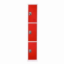AdirOffice ALHI629203RED Steel Storage Locker, 3 Compartment, 12 x 12 x 72 in., Red