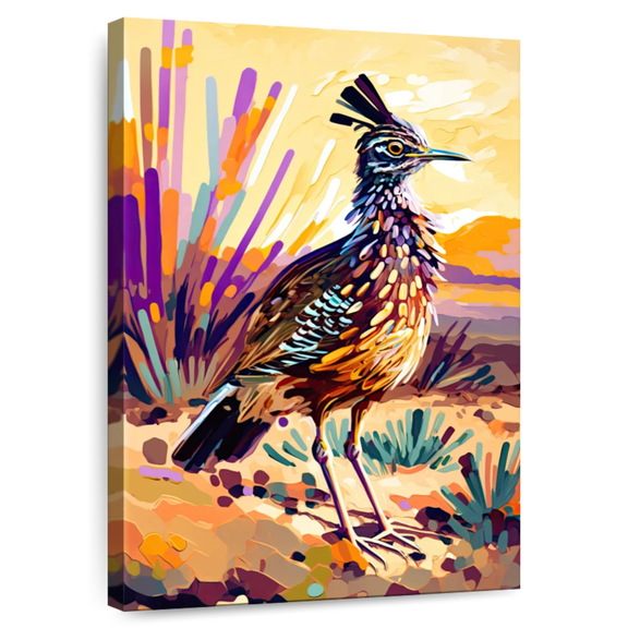 Elephant Stock Desert Roadrunner Wall Art - Vertical Canvas Wall Art - Living Room Wall Decor - Animal Canvas - Orange And Purple Decor By Ryan James - 8" x 12"