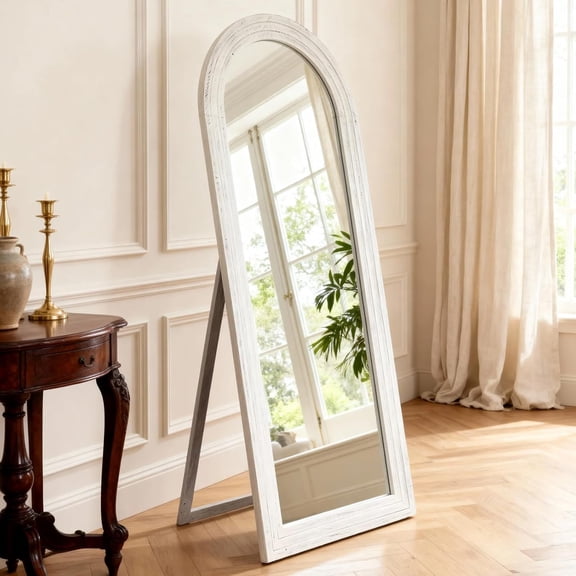 Yumyolk Large Mirror Full Length 71"x30" for Bedroom Floor Wood Frame Full Body Mirror with Stand White