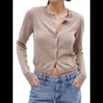 thumbnail image 2 of Cárdigan Corto para Mujer, Suéter de Punto de Larga con Botones para Vestidos y Jeans. Caqui S, 2 of 10