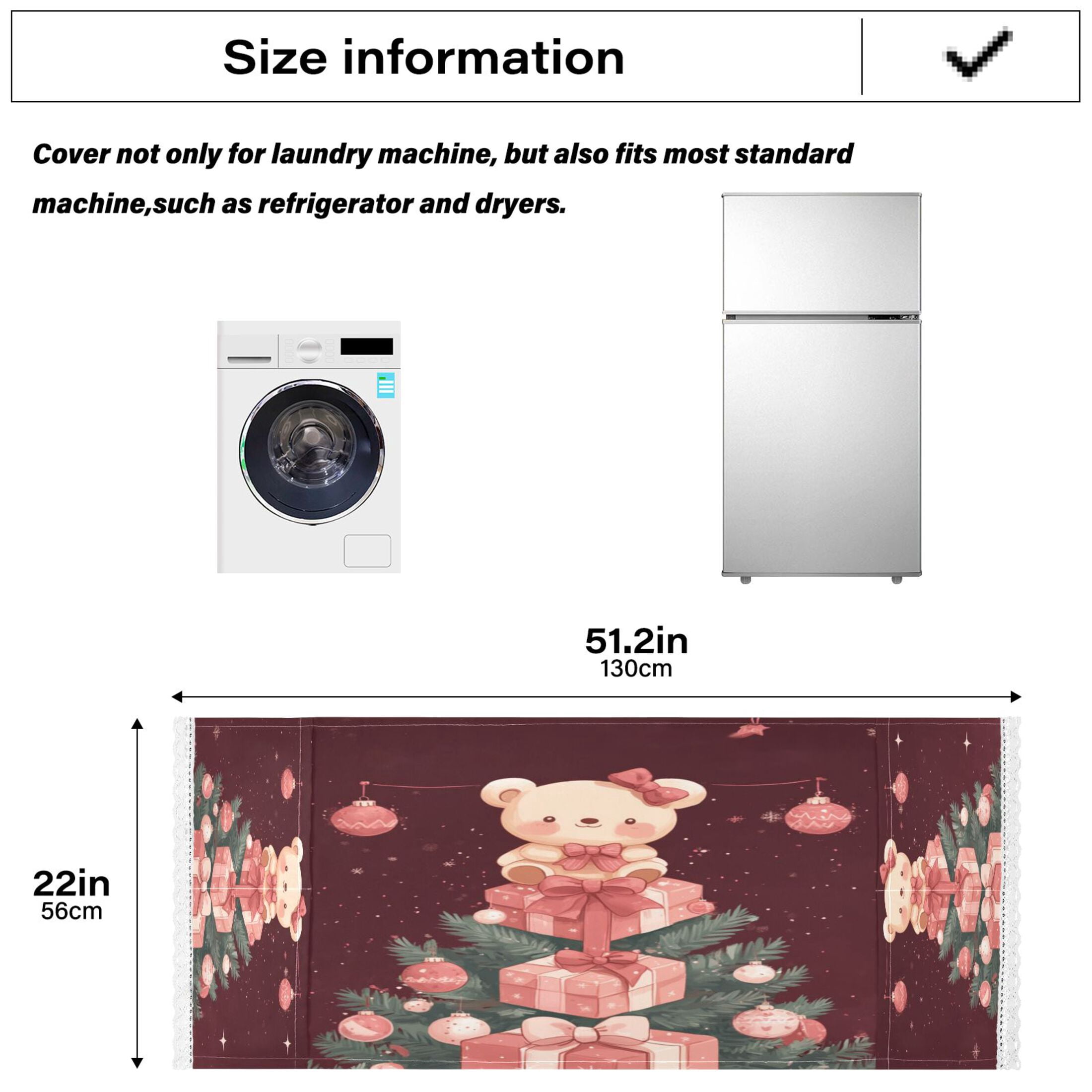 Pink Teddy BearWasher and Dryer Covers Dust-Proof and Oil Resistant Fridge Cover with 4 Storage Pockets Washing Machine Top Cover for Laundry Kitchen Home 51.2 x 22 In